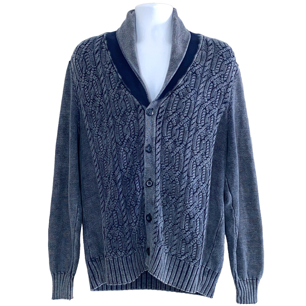 American Rag Sweater Mens Size XL Blue Gray Shawl Collar Cardigan Button Up
